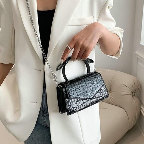 Small Silver Crossbody Satchel Y2K Evening Handbag for Women - Hobo Shoulder Tot - Picture 2 of 9